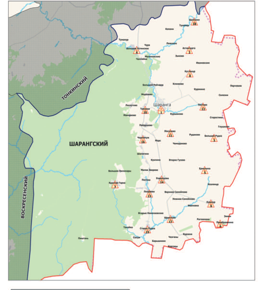 Карта Шарангского района с ЦРБ  и ФАПами