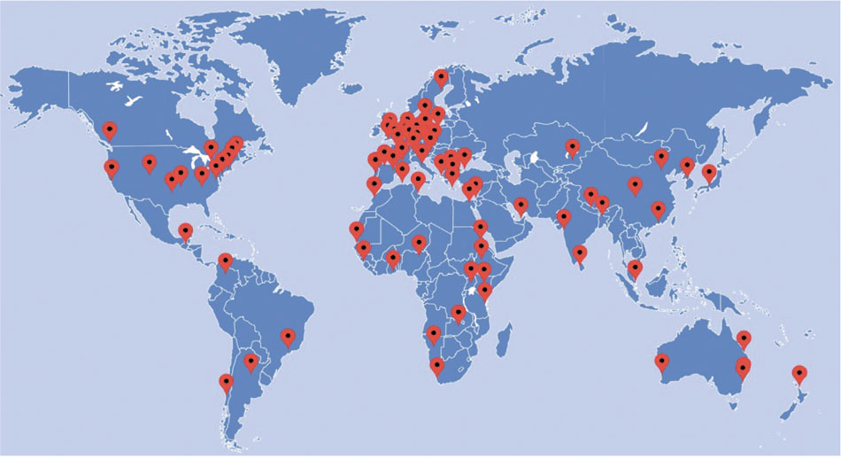 Географическое распределение междисциплинарных экспертов